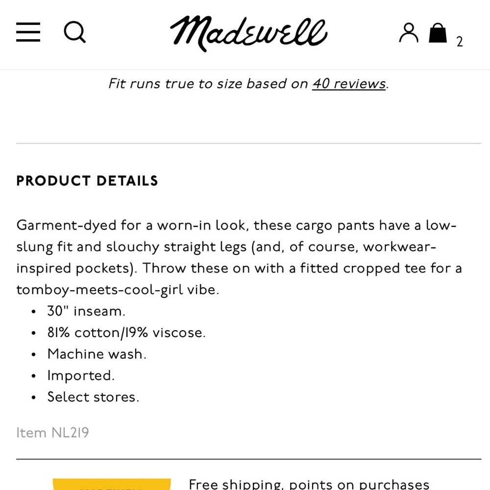 Madewell NWT Low Slung Straight Cargo Pants - Picture 7 of 13
